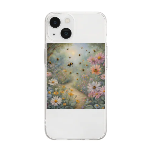 蜂と花のイラストグッズ Soft Clear Smartphone Case