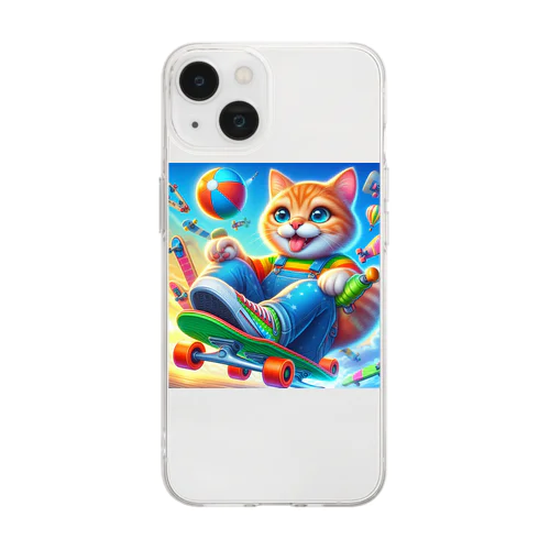 スケボーキャット Soft Clear Smartphone Case