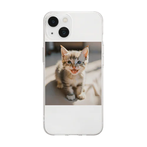 微笑む可愛い子猫のイラストグッズ Soft Clear Smartphone Case