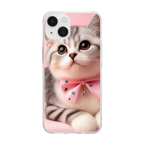お洒落な猫ちゃん（蝶ネクタイシリーズ03） Soft Clear Smartphone Case