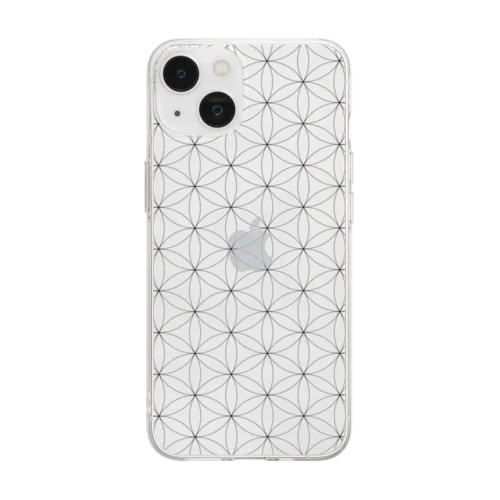 フラワーオブライフ スマホケース [ソフトクリアケース] 透明iPhoneケース ブラック TPU素材 Soft Clear Smartphone Case