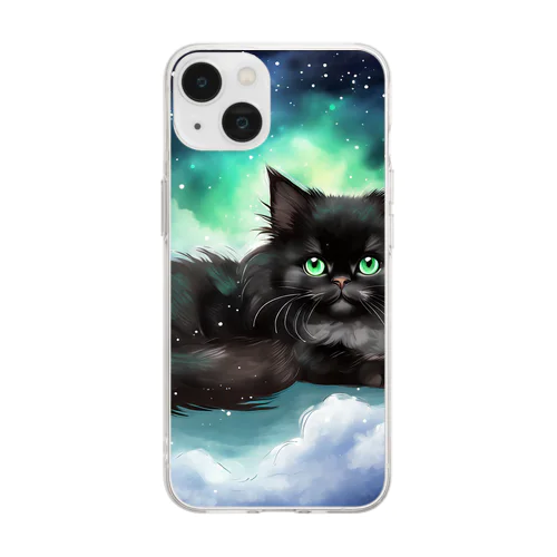 雲の上の黒猫03 Soft Clear Smartphone Case