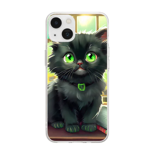 図書室の黒猫01 Soft Clear Smartphone Case