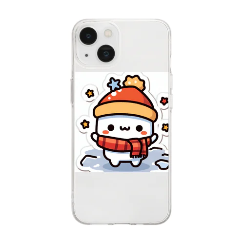 雪の上の足跡 Soft Clear Smartphone Case