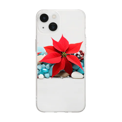 [12月]December-turquoise&Poinsettia Soft Clear Smartphone Case