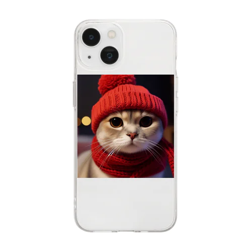 雪の日の猫 Soft Clear Smartphone Case