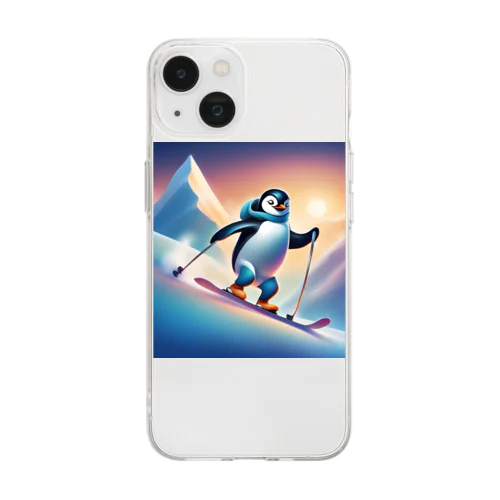 スキーをするペンギンのペーくん Soft Clear Smartphone Case