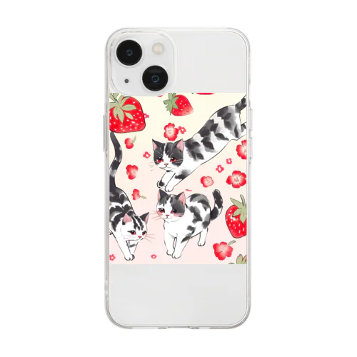 イチゴ猫 Soft Clear Smartphone Case