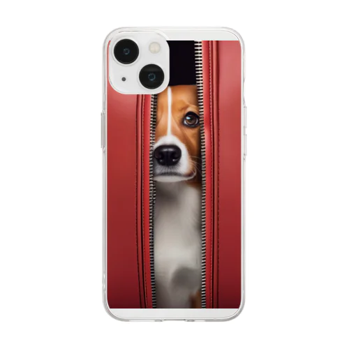 ジッパーから覗く犬 Soft Clear Smartphone Case