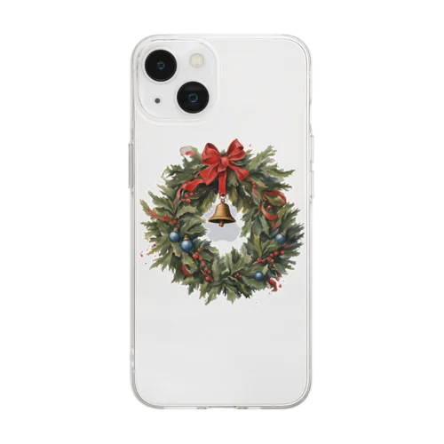 クリスマスリース Soft Clear Smartphone Case