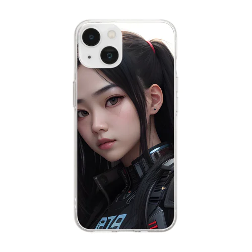 サイバーパンク美少女 Soft Clear Smartphone Case