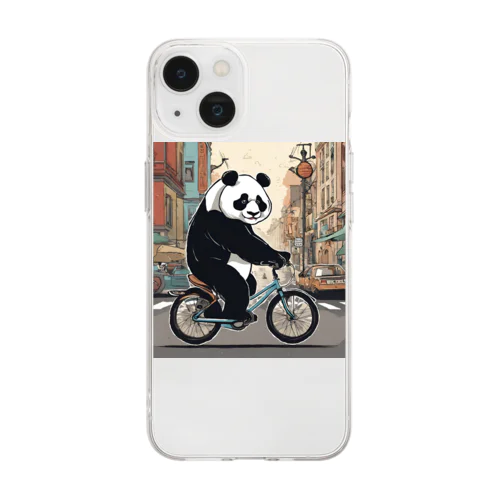 街中を自転車で走るパンダ Soft Clear Smartphone Case