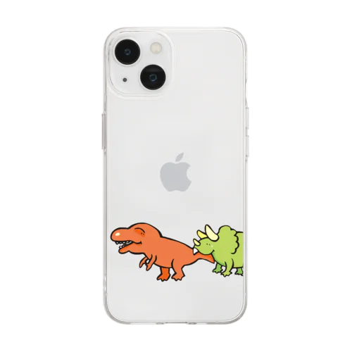 カムカム恐竜（ティラノサウルス×トリケラトプス） Soft Clear Smartphone Case
