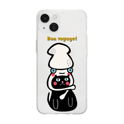 イカと猫 Soft Clear Smartphone Case