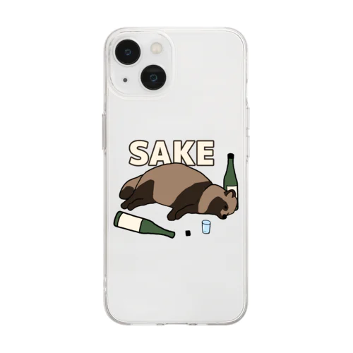 タヌキと日本酒（背中） Soft Clear Smartphone Case