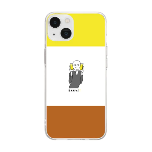 名画 × BEER（ムンクの叫び）黒線画-3tone Soft Clear Smartphone Case