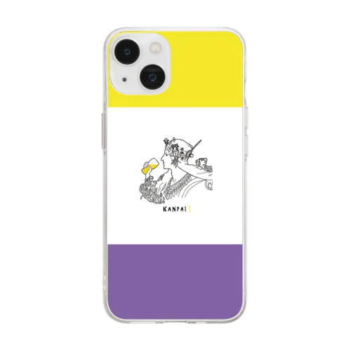 名画 × BEER（ミュシャ）黒線画-3tone Soft Clear Smartphone Case