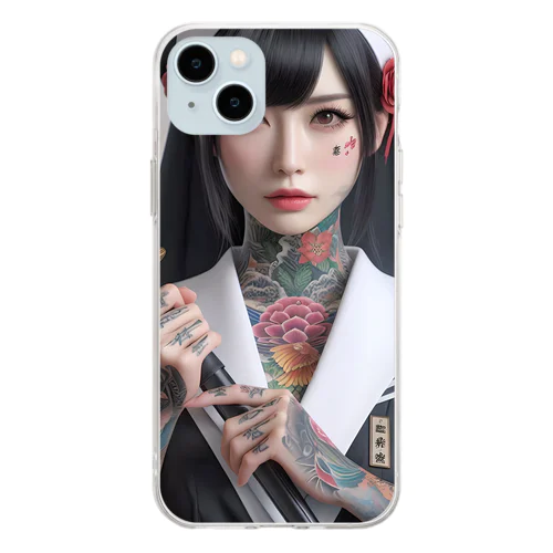 日本刀のタトゥー少女 Soft Clear Smartphone Case