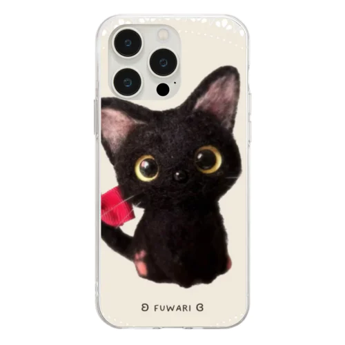 黒猫しっぽリボン Soft Clear Smartphone Case