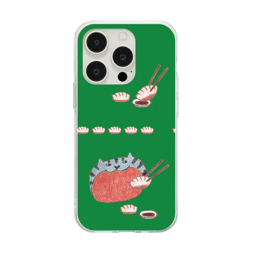 餃子食べてる猫のかお Soft Clear Smartphone Case