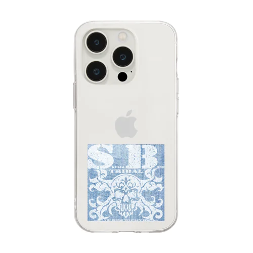 SKULL&BONE TRIBAL GRUNGE WHT ON DENIM Soft Clear Smartphone Case