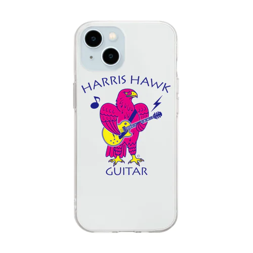 ハリスホーク・ギター・鷲・鷹・ピンク・音楽・モモアカノスリ・なつく・ペット・狩り・Harris Hawk・イラスト・Guitar・絵・鳩よけ・鳥・猛禽・タカ目タカ科・オリジナル作品(C) Soft Clear Smartphone Case