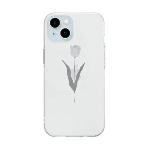 Tulip , shabby chic gray Blue . Soft Clear Smartphone Case