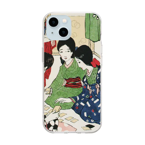 竹久夢二 「かるた会」　美人画 Soft Clear Smartphone Case