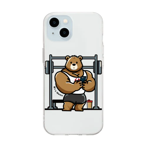 筋トレをMEMOするクマさんTシャツ Soft Clear Smartphone Case