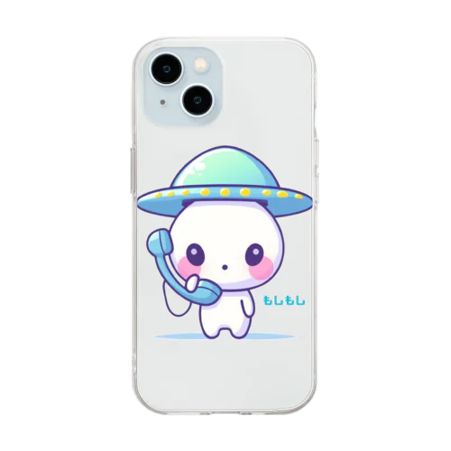 宇宙人の子どもが電話している Soft Clear Smartphone Case