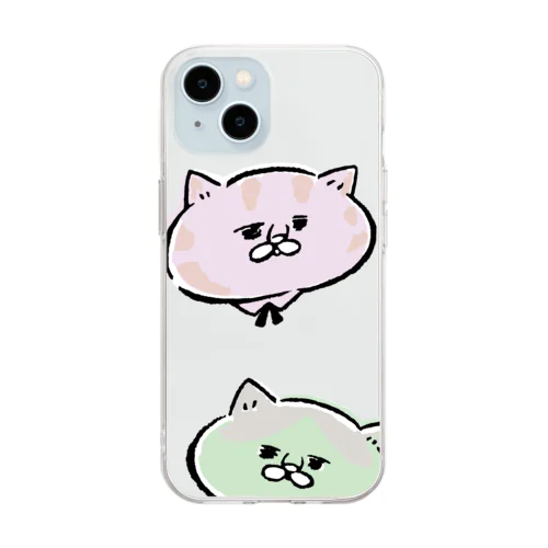 ２匹の猫（猫シリーズ） Soft Clear Smartphone Case