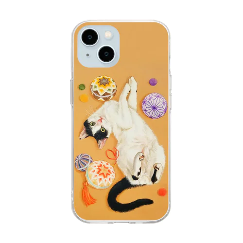 手鞠と猫 い Soft Clear Smartphone Case