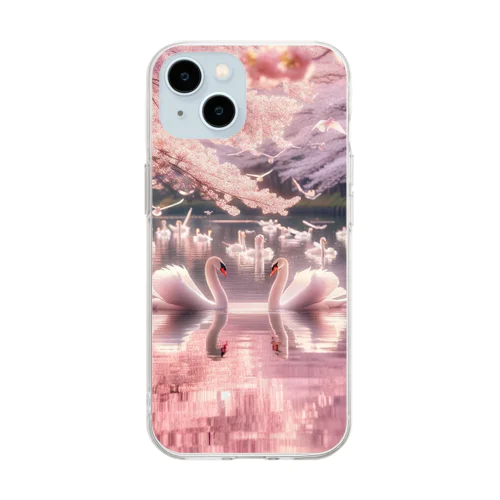 桜と白鳥 Soft Clear Smartphone Case