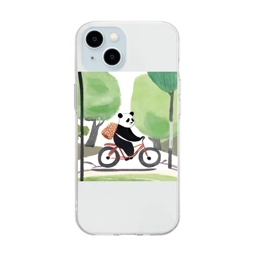 自転車パンダ Soft Clear Smartphone Case