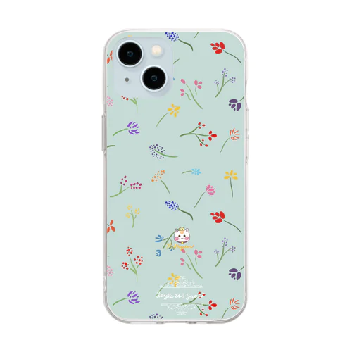 くすみカラー【小花柄☆れぉにゃん】 Soft Clear Smartphone Case