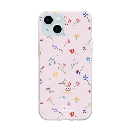 くすみカラー【小花柄☆れぉにゃん】ピンク Soft Clear Smartphone Case