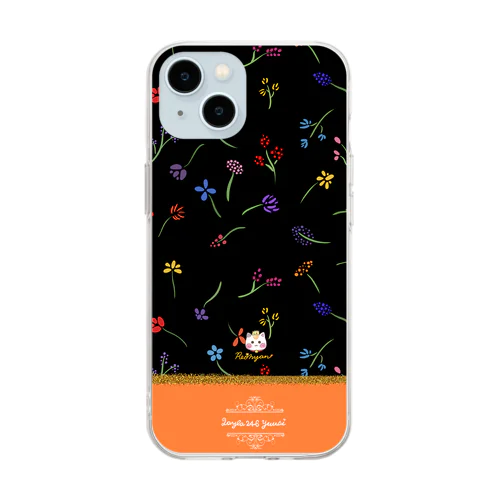 バイカラー【小花柄☆れぉにゃん】マンゴー×黒カラー Soft Clear Smartphone Case