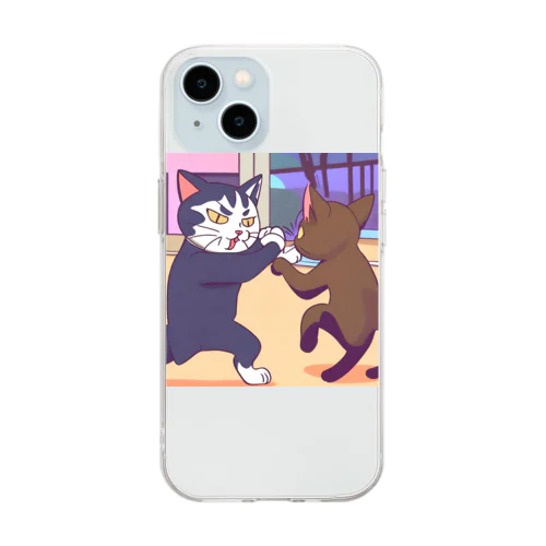 タイマン猫 Soft Clear Smartphone Case