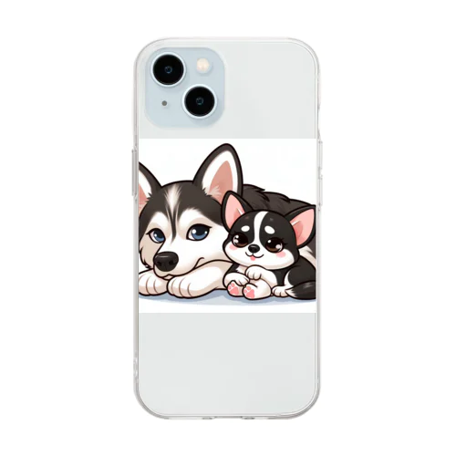 いつも仲良しハスキー&チワワ Soft Clear Smartphone Case