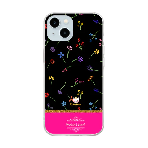 バイカラー【小花柄☆れぉにゃん】ローズピンク Soft Clear Smartphone Case