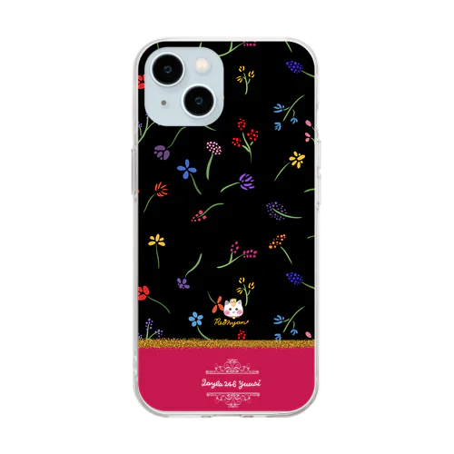 バイカラー【小花柄☆れぉにゃん】ワインレッド Soft Clear Smartphone Case