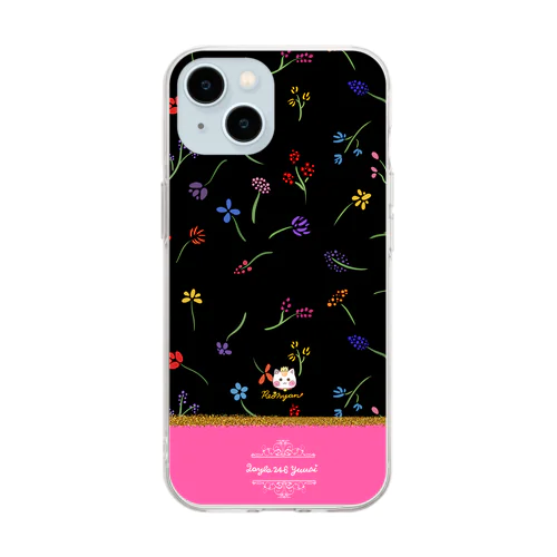 バイカラー【小花柄☆れぉにゃん】桃色ピンク Soft Clear Smartphone Case