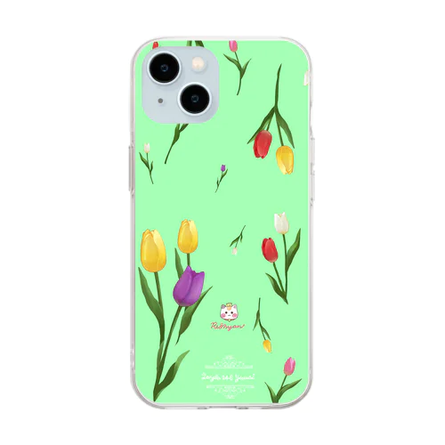 【チューリップ柄🌷れぉにゃん】ミントグリーン Soft Clear Smartphone Case