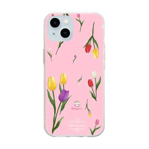 【チューリップ柄🌷れぉにゃん】ベリーピンク Soft Clear Smartphone Case