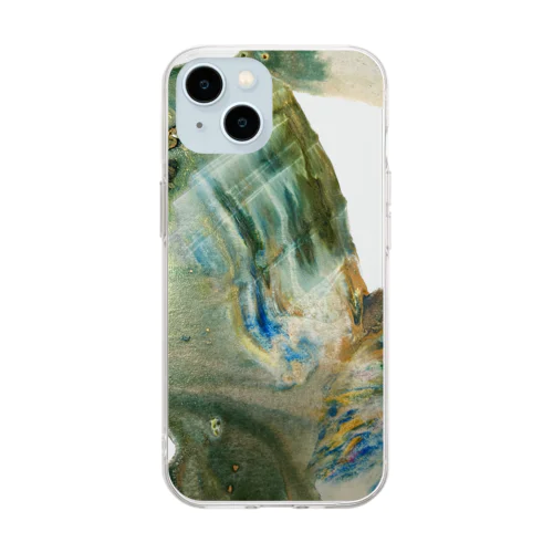 緑／オーロラ／鉱物感／透過背景 Soft Clear Smartphone Case