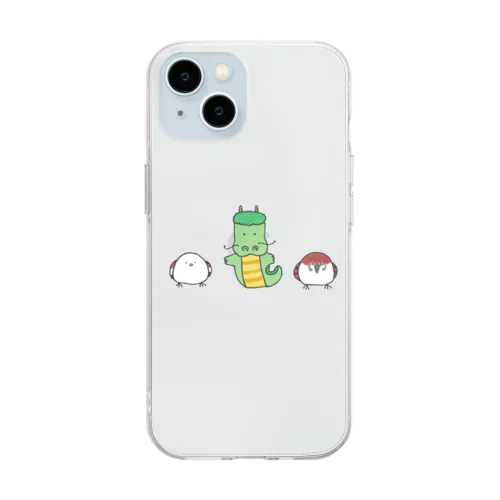 [森図鑑] 龍と雀とシマエナガ Soft Clear Smartphone Case