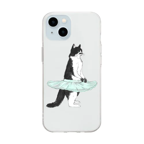 バレリーナ黒ぶち猫 Soft Clear Smartphone Case