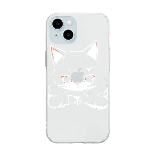 後ろの色に塗られるねこさん Soft Clear Smartphone Case