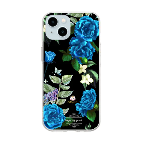 【水色バラ🌹ブドウ×蝶】 Soft Clear Smartphone Case