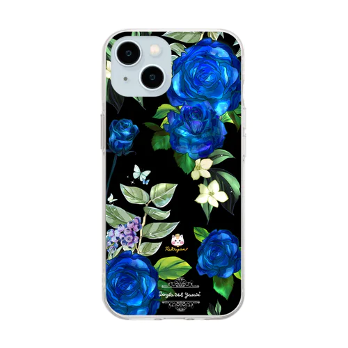 【青色バラ🌹ブドウ×蝶】 Soft Clear Smartphone Case